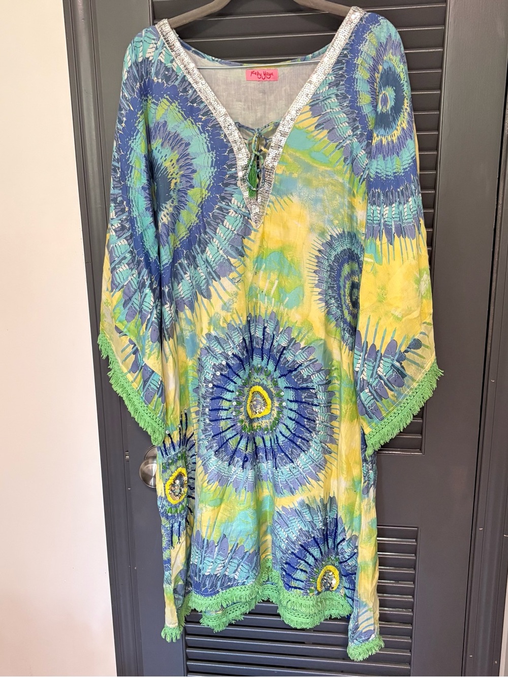 Ruby Yaya Boho Cotton and Silk V-Neck Tunic with Fringe and Sequins